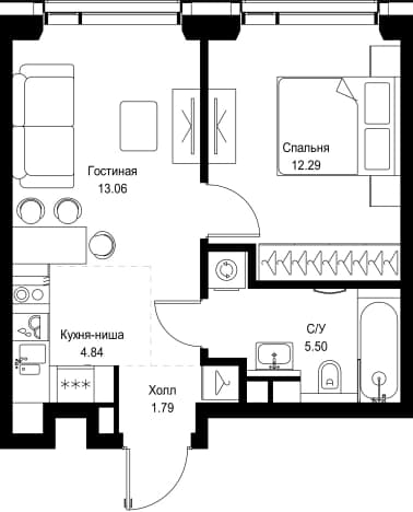 . Вариант № 1649529, 0, площадь - 37.48 квм, цена 23799800 рублей