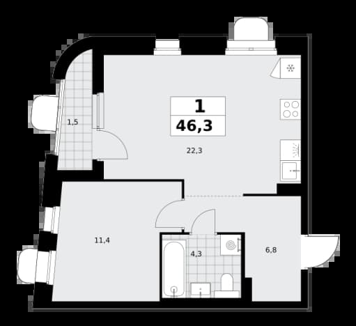. Вариант № 2345275, 0, площадь - 46.3 квм, цена 17201376 рублей