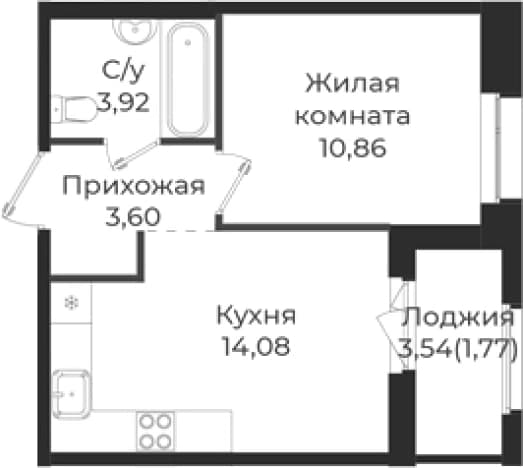 . Вариант № 1839019, 0, площадь - 32.46 квм, цена 5483646 рублей