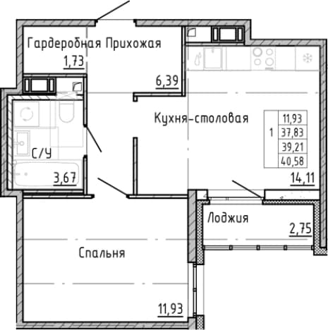 . Вариант № 1878271, 0, площадь - 36.46 квм, цена 10723935 рублей