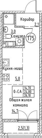 . Вариант № 2330620, 0, площадь - 24.8 квм, цена 6453988 рублей