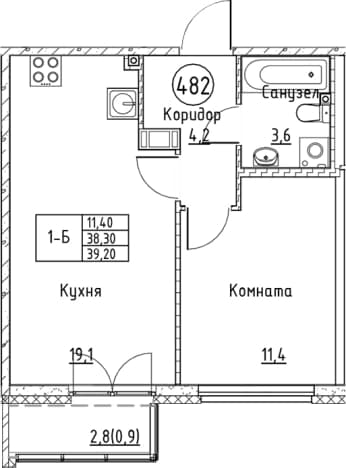 . Вариант № 1830927, 0, площадь - 38.3 квм, цена 9480918 рублей