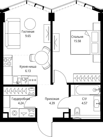 . Вариант № 1649815, 0, площадь - 44.56 квм, цена 32609008 рублей