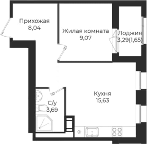 . Вариант № 1839397, 0, площадь - 36.43 квм, цена 5929056 рублей