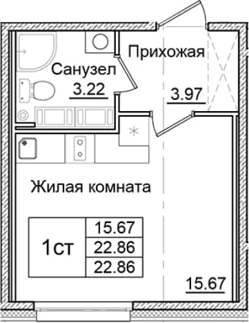 . Вариант № 2194934, 0, площадь - 22.86 квм, цена 4532486 рублей