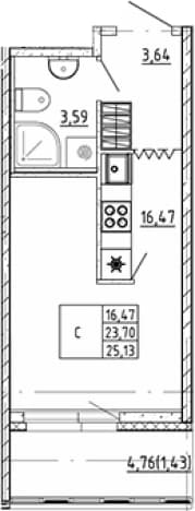 . Вариант № 2159021, 0, площадь - 23.7 квм, цена 4607962 рублей
