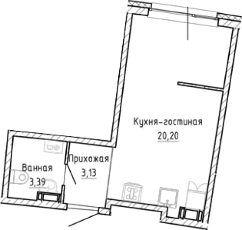 . Вариант № 1903227, 0, площадь - 26.72 квм, цена 5486685 рублей
