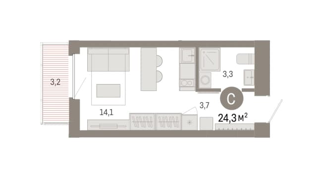 Купить студию площадью 25 кв.м в новостройках в Омске. Вариант № 2350807, 1, площадь - квм, цена 5660000 рублей