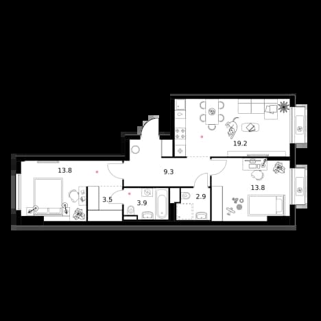 . Вариант № 2118457, 0, площадь - 66.4 квм, цена 15955920 рублей