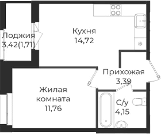 . Вариант № 1838789, 0, площадь - 34.02 квм, цена 5781829 рублей
