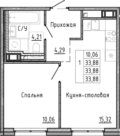 . Вариант № 1878369, 0, площадь - 33.88 квм, цена 10086076 рублей