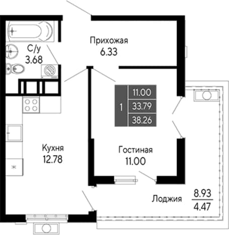 . Вариант № 2111325, 0, площадь - 33.79 квм, цена 9947600 рублей