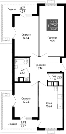 . Вариант № 2111596, 0, площадь - 77.6 квм, цена 15562800 рублей