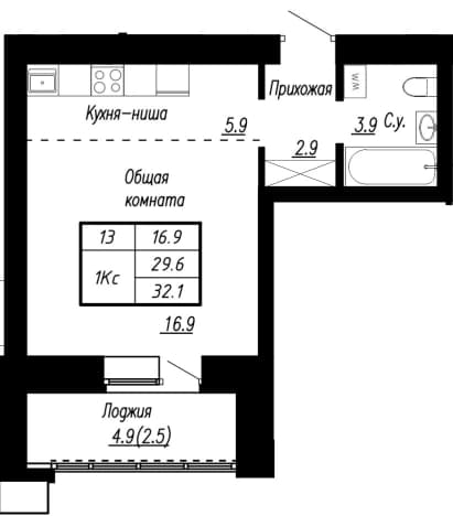. Вариант № 2226667, 0, площадь - 32.1 квм, цена 4847100 рублей