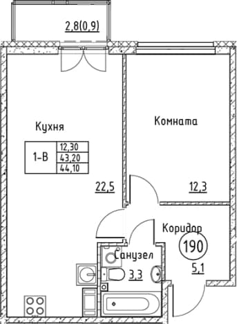 . Вариант № 2330632, 0, площадь - 43.2 квм, цена 10175458 рублей
