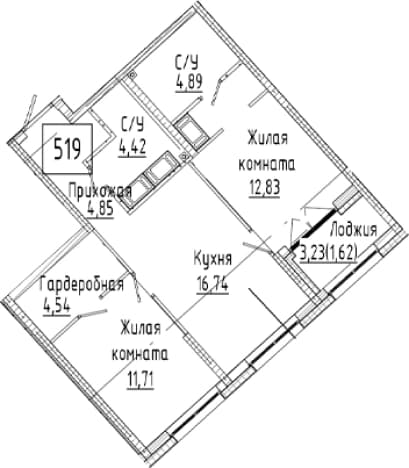 . Вариант № 2023335, 0, площадь - 59.98 квм, цена 14809000 рублей