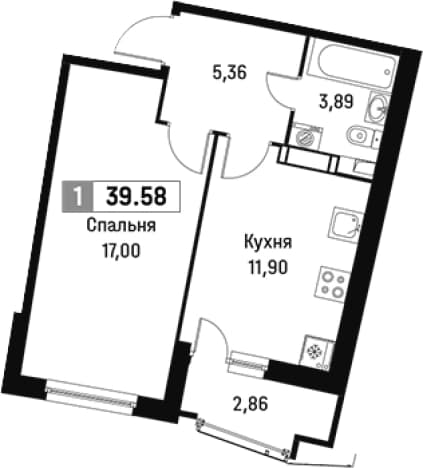 . Вариант № 1813339, 0, площадь - 38.15 квм, цена 7359194 рублей