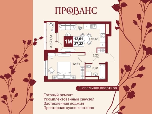 . Вариант № 1912819, 0, площадь - 37.32 квм, цена 4929972 рублей