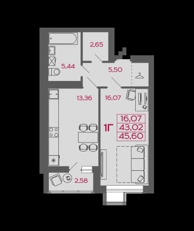 Купить квартиру площадью 45 кв.м в Пензенской области. Вариант № 2249156, 1, площадь - квм, цена 4104000 рублей