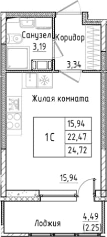 . Вариант № 1814252, 0, площадь - 22.47 квм, цена 5104226 рублей