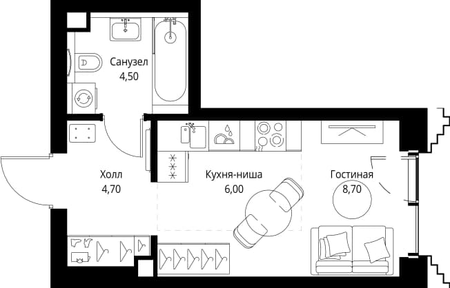 . Вариант № 1649170, 0, площадь - 24.2 квм, цена 20957200 рублей