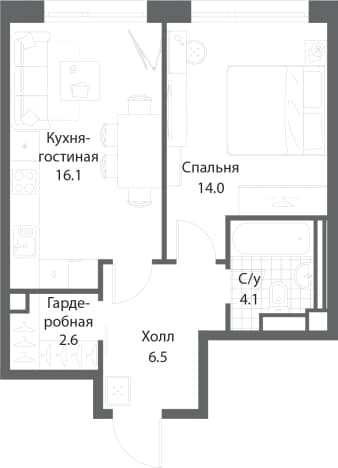 . Вариант № 2156932, 0, площадь - 43.3 квм, цена 25461096 рублей