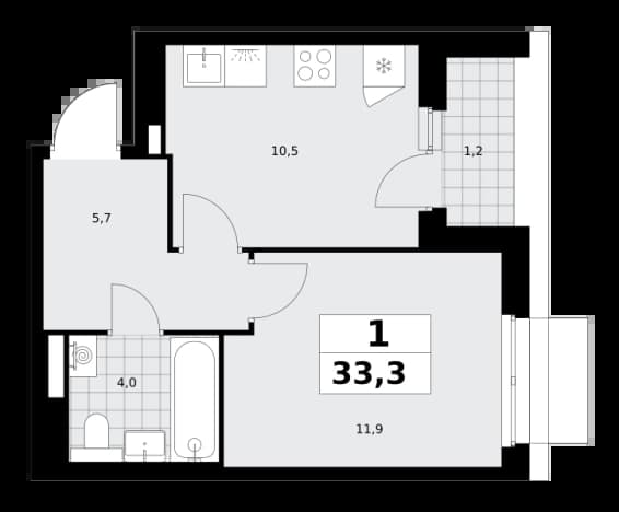 . Вариант № 2344227, 0, площадь - 33.3 квм, цена 12967020 рублей