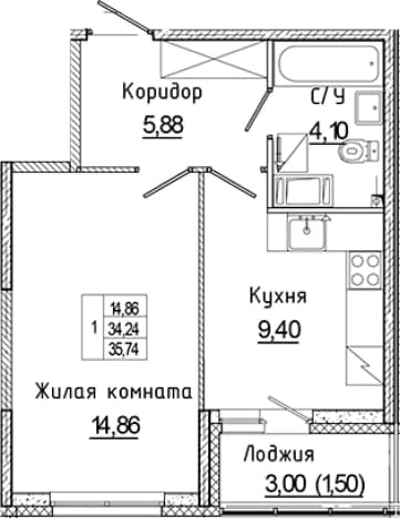 . Вариант № 2168625, 0, площадь - 34.24 квм, цена 7184167 рублей