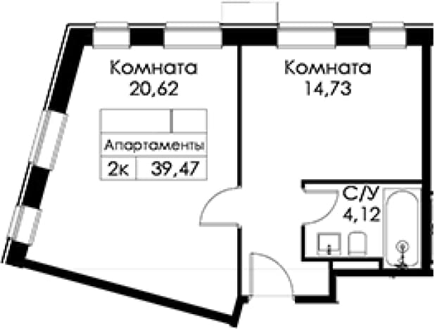 . Вариант № 2224905, 0, площадь - 39.47 квм, цена 11734400 рублей