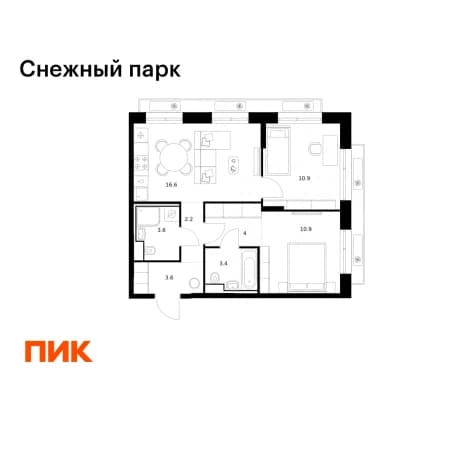 Купить двухкомнатную квартиру в новостройках в ЖК Снежный парк в Владивостоке. Вариант № 2019214, 1, площадь - квм, цена 9911160 рублей