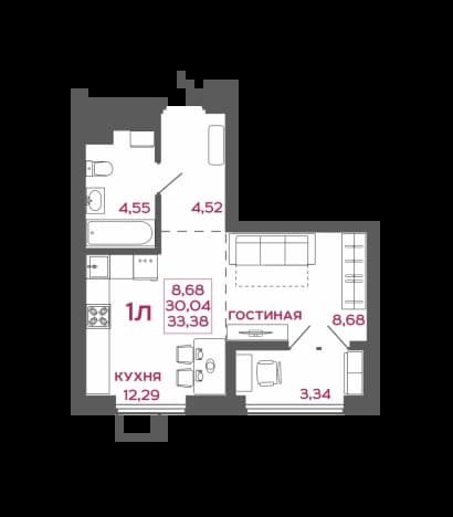 . Вариант № 2241935, 0, площадь - 33.38 квм, цена 4005600 рублей