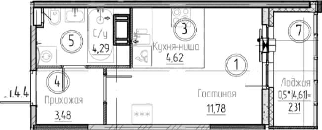 . Вариант № 2009382, 0, площадь - 24.17 квм, цена 4288930 рублей