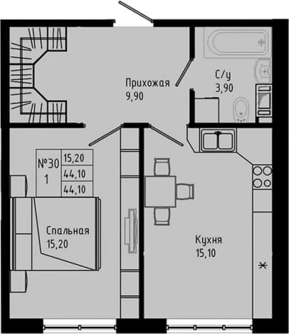 . Вариант № 2151726, 0, площадь - 44.1 квм, цена 6566800 рублей