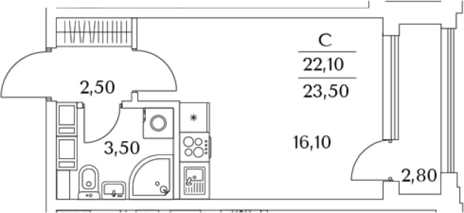 . Вариант № 1875996, 0, площадь - 22.2 квм, цена 7061522 рублей