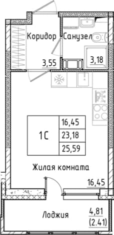 . Вариант № 2340946, 0, площадь - 23.18 квм, цена 5144601 рублей