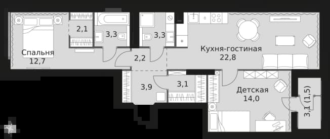 . Вариант № 2349006, 0, площадь - 68.9 квм, цена 30839640 рублей