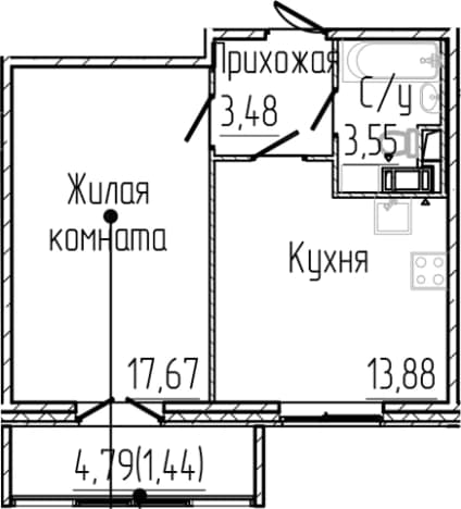 . Вариант № 1806086, 0, площадь - 38.58 квм, цена 8317974 рублей
