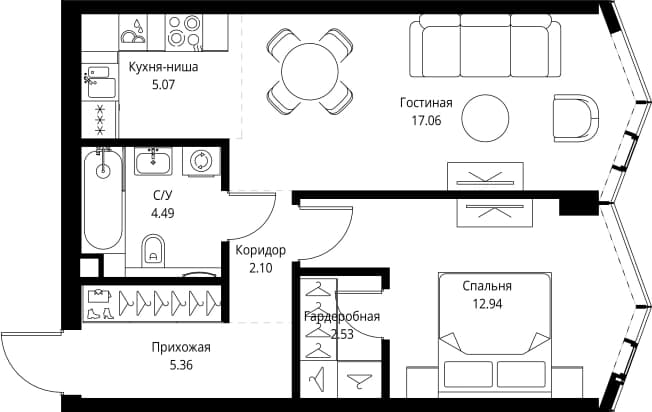 . Вариант № 1649812, 0, площадь - 49.55 квм, цена 36052580 рублей