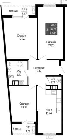 . Вариант № 2111575, 0, площадь - 84.61 квм, цена 15921000 рублей
