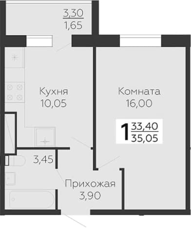 . Вариант № 1833426, 0, площадь - 33.4 квм, цена 5842835 рублей