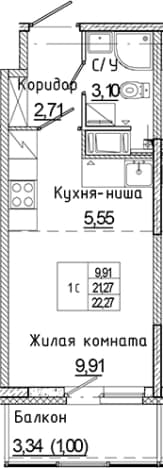 . Вариант № 2340815, 0, площадь - 21.27 квм, цена 4373054 рублей