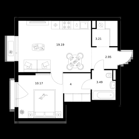 . Вариант № 2178648, 0, площадь - 43.01 квм, цена 12064305 рублей