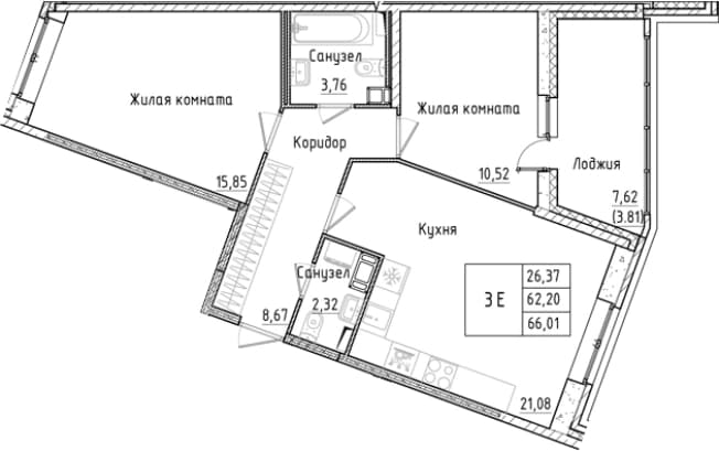 . Вариант № 1814460, 0, площадь - 62.2 квм, цена 14073071 рублей