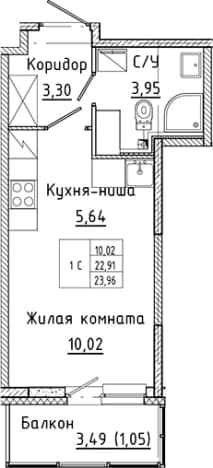 . Вариант № 2168609, 0, площадь - 22.91 квм, цена 4751615 рублей