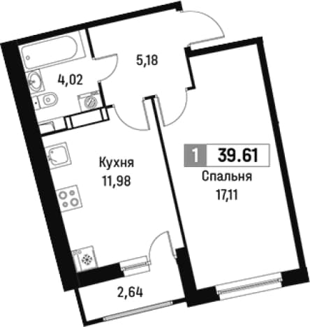 . Вариант № 1813503, 0, площадь - 38.29 квм, цена 8001476 рублей