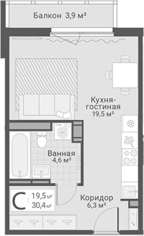 . Вариант № 2205601, 0, площадь - 30.4 квм, цена 10200000 рублей
