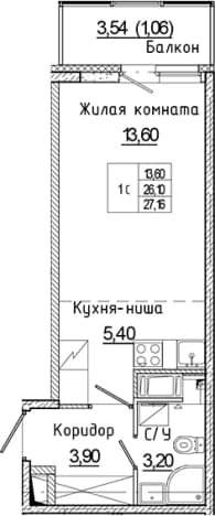. Вариант № 2340823, 0, площадь - 26.1 квм, цена 4839420 рублей