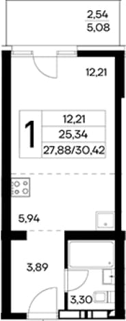. Вариант № 2155111, 0, площадь - 27.88 квм, цена 10190700 рублей