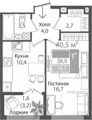 Купить однокомнатную квартиру в ЖК Орион в Симферополе. Вариант № 2261708, 0, площадь - квм, цена 6224000 рублей