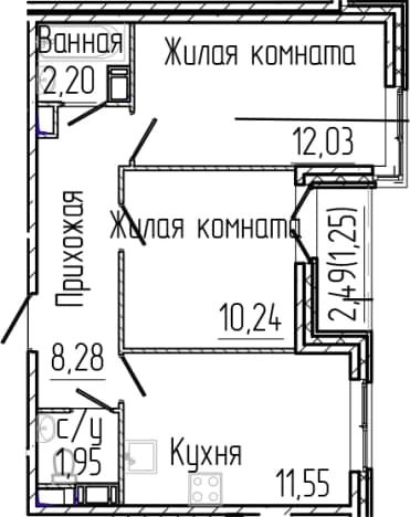 . Вариант № 1868590, 0, площадь - 46.25 квм, цена 9310000 рублей